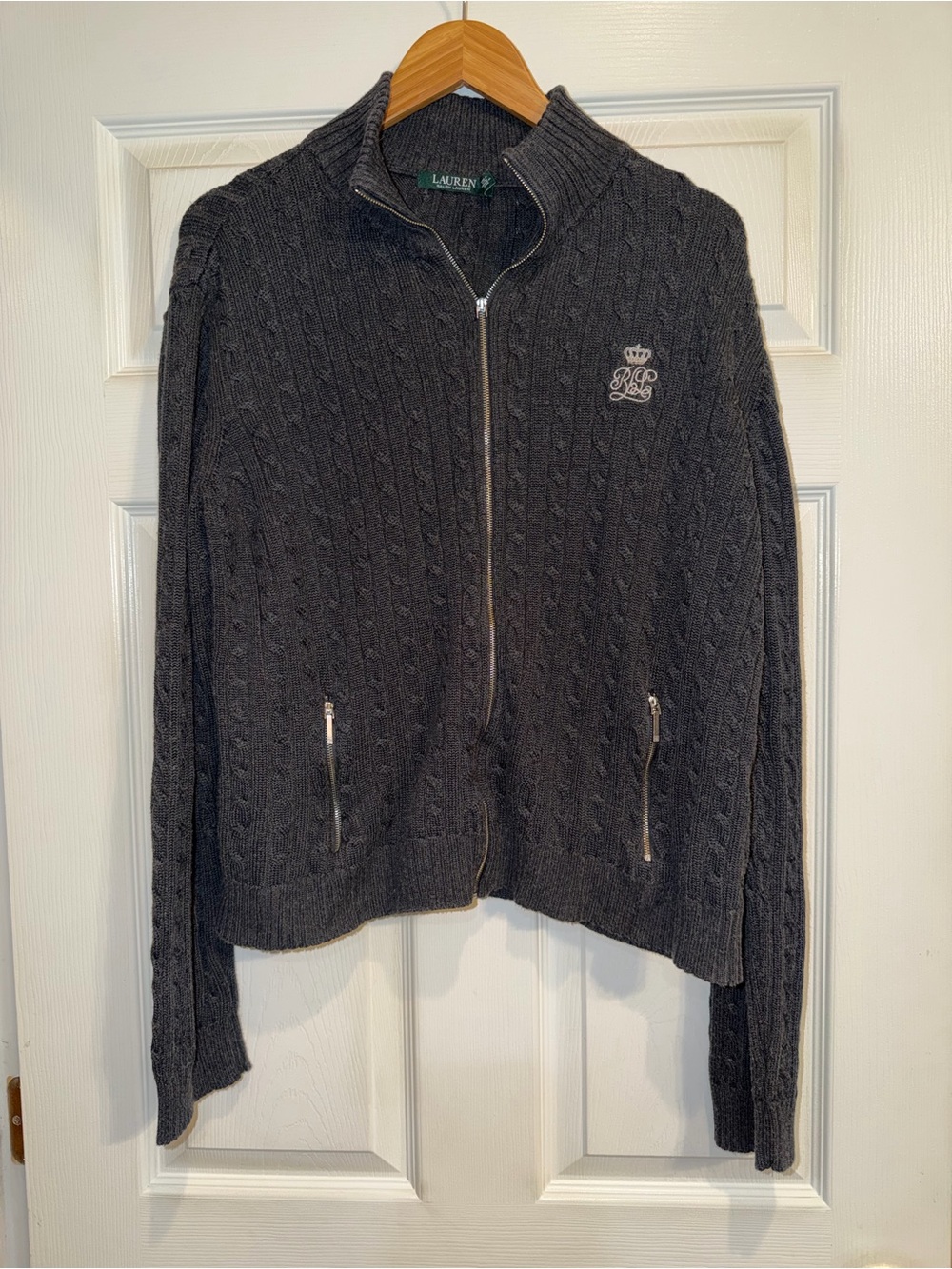 LAUREN Ralph Lauren Dark Gray Cable Knit Half-Zip Sweater. Size XXL